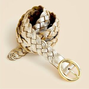 NWT J.Crew Braided Metallic Italian Leather in white gold XS/S